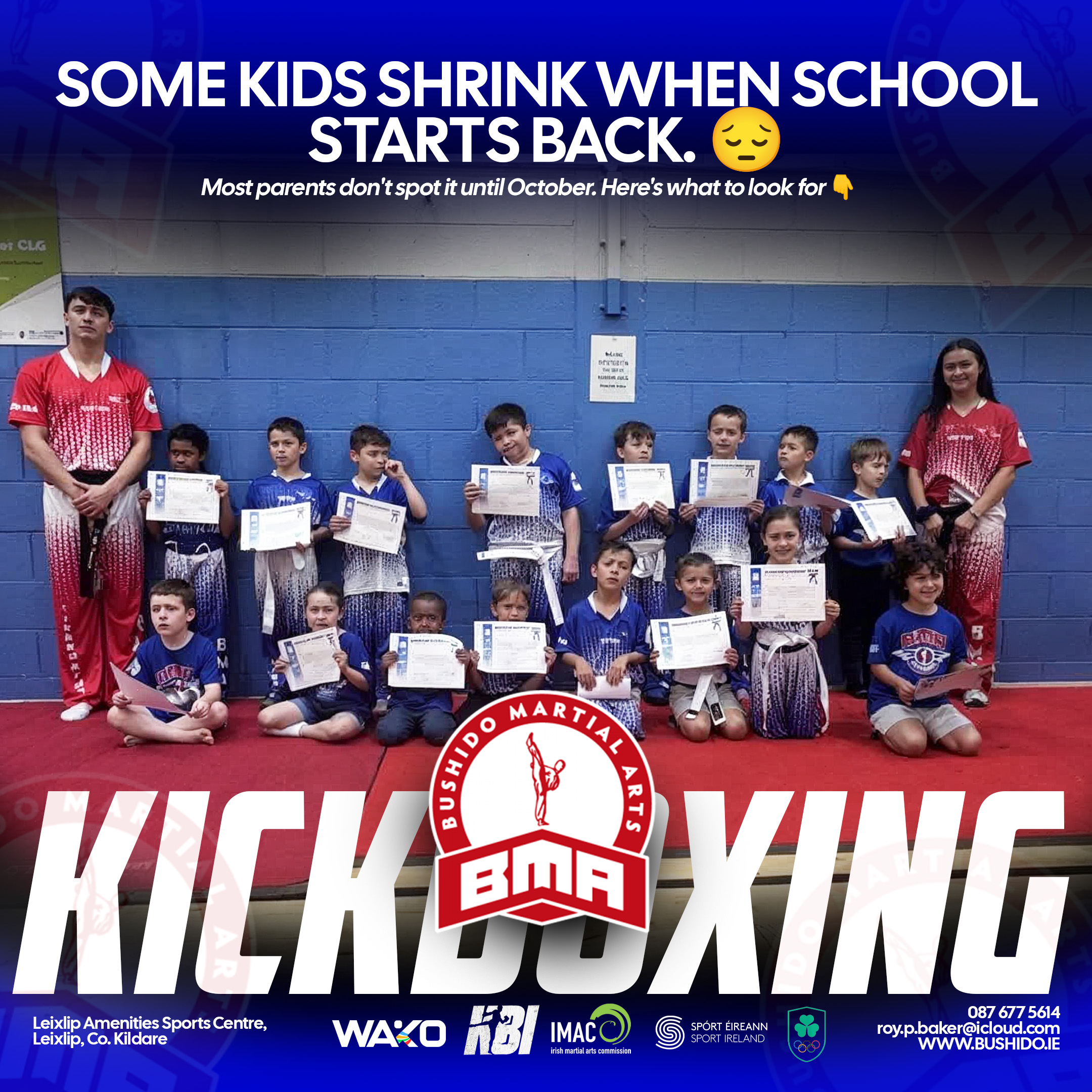Bushido children's kickboxing artwork: some kids shrink when school starts back